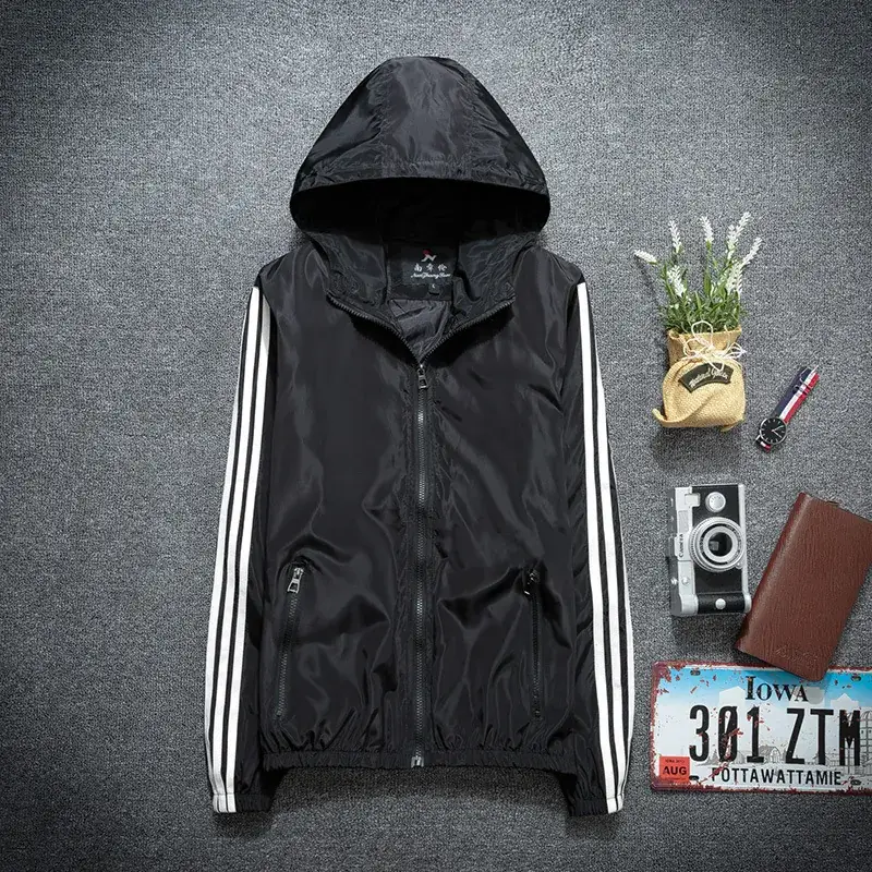 Men's Orange 3-Bar Trench Coat Spring Autumn Hooded Top - Image 4