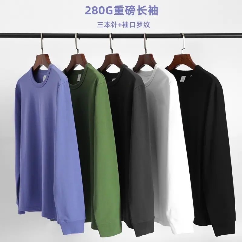 Men Black Cotton Long Sleeve T-Shirt 280g - Image 6