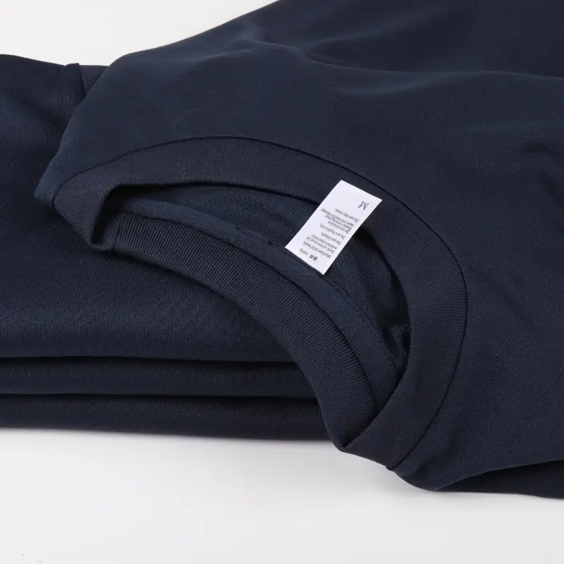 Men Navy Blue Ribbed T-Shirt Short Sleeve Quick Dry - Image 6