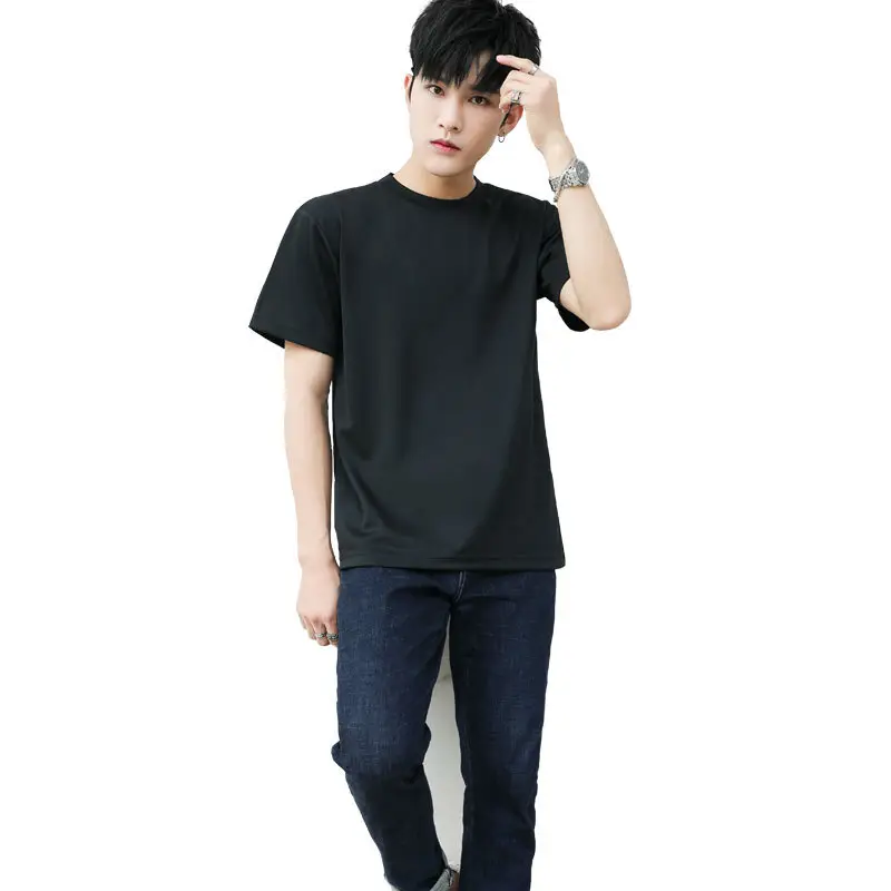 Men Navy Blue Ribbed T-Shirt Short Sleeve Quick Dry - Image 9