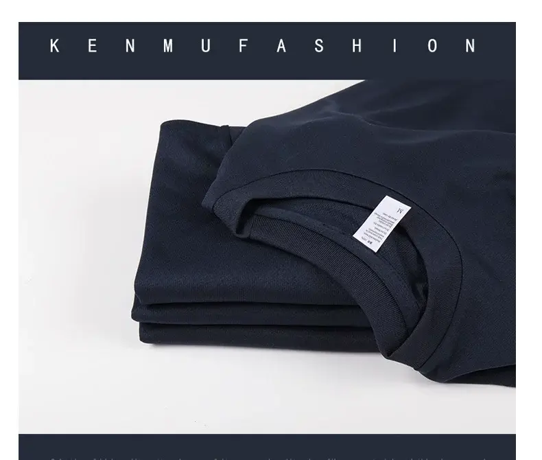 Men Navy Blue Ribbed T-Shirt Short Sleeve Quick Dry — feature 1