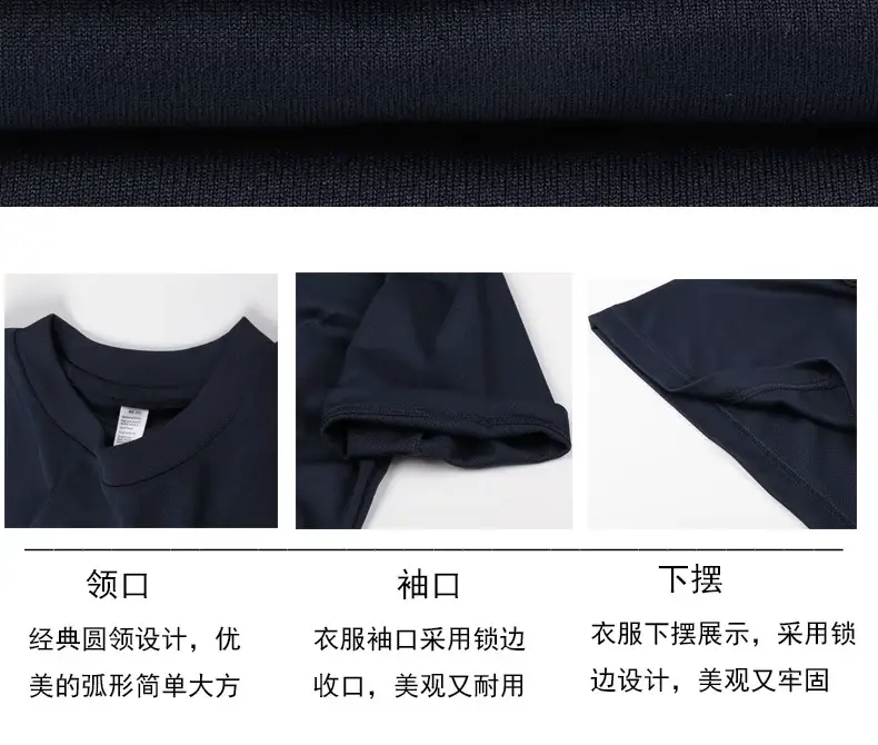 Men Navy Blue Ribbed T-Shirt Short Sleeve Quick Dry — feature 6