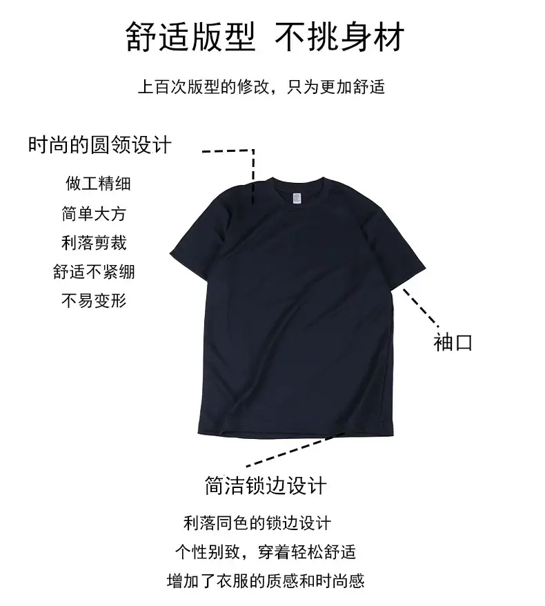 Men Navy Blue Ribbed T-Shirt Short Sleeve Quick Dry — feature 8