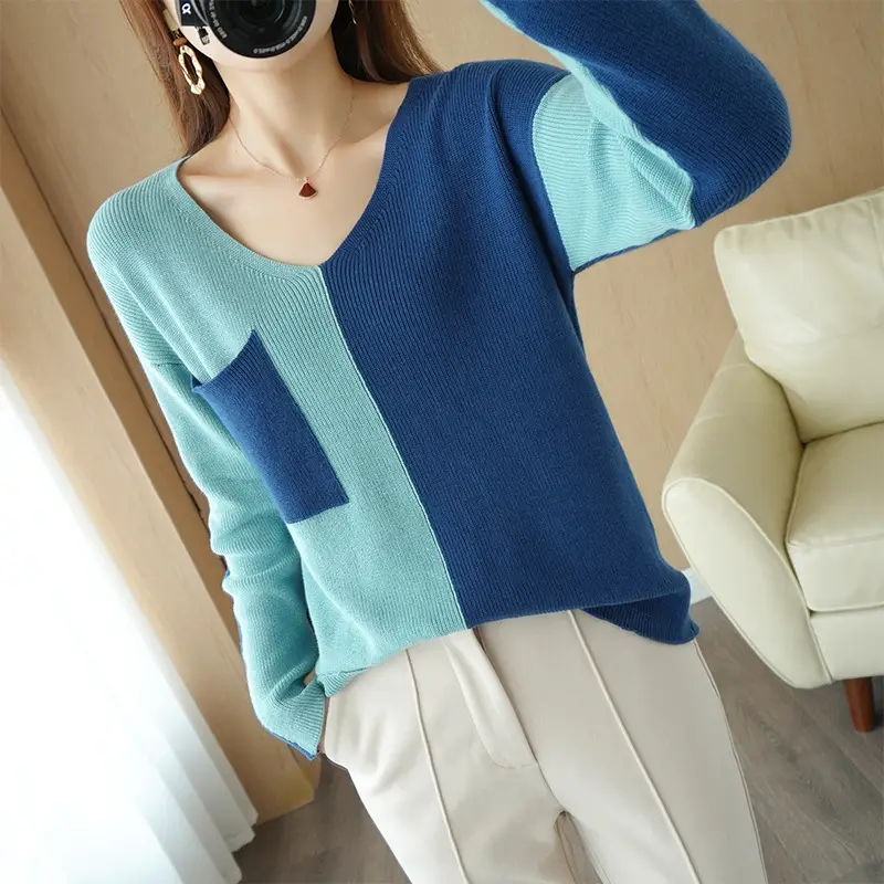 Women's Red V-Neck Knitted Pullover Sweater — feature 18