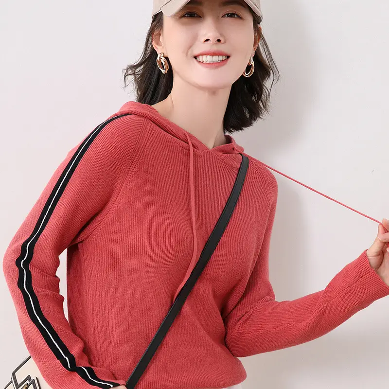 Women's Red V-Neck Knitted Pullover Sweater — feature 19