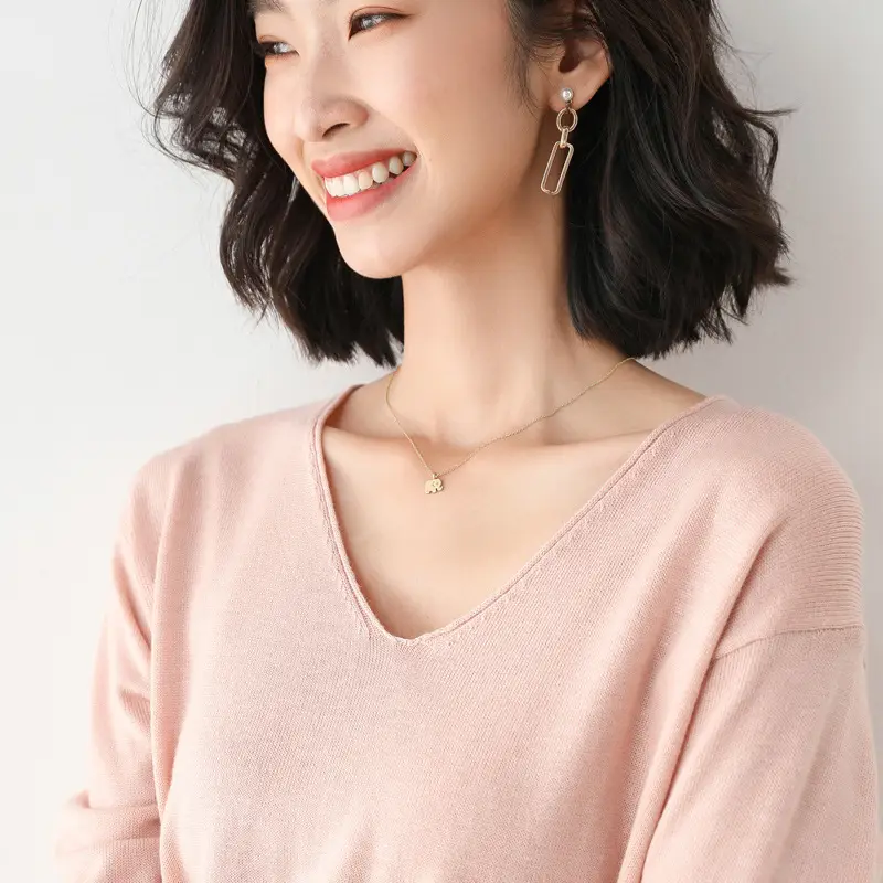 Women's Red V-Neck Knitted Pullover Sweater - Image 2