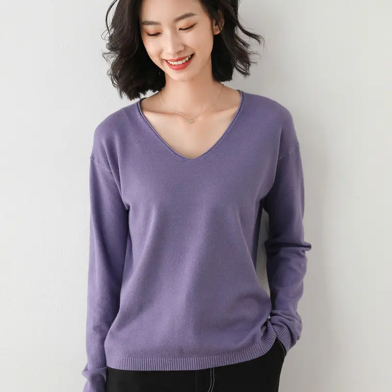 Women's Red V-Neck Knitted Pullover Sweater - Image 3