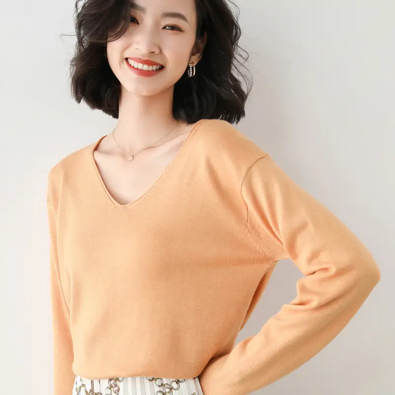 Women's Red V-Neck Knitted Pullover Sweater - Image 6