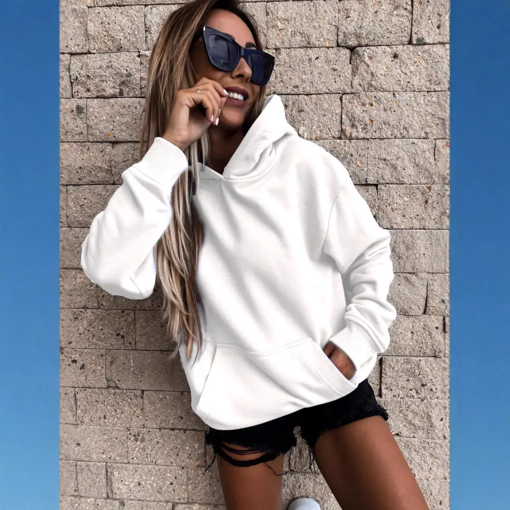 Women Long Sleeve Solid Color Hooded Pullover Sweater - Image 5