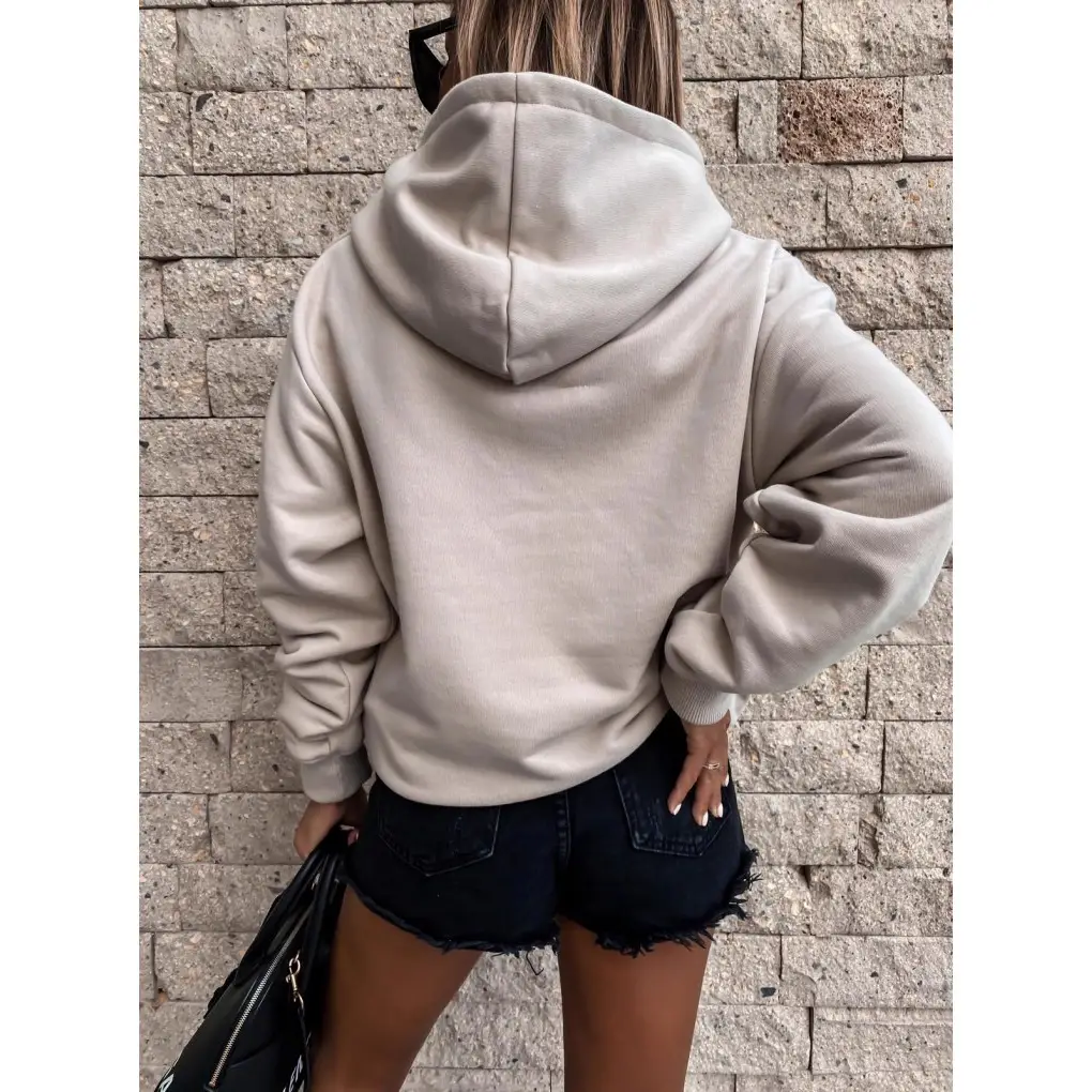 Women Long Sleeve Solid Color Hooded Pullover Sweater - Image 7