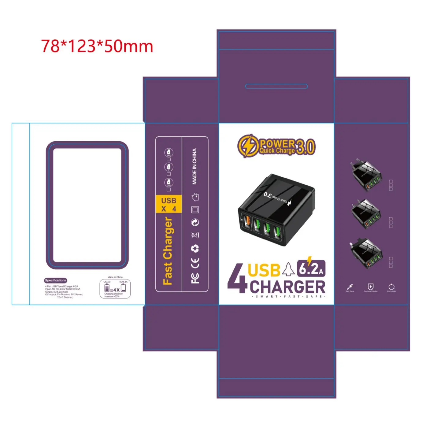4.1A QC3.0 USB Travel Charger with 4 Ports - Image 5