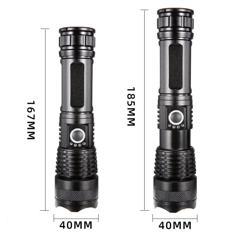 P70 LED Flashlight USB Charging 169mm Black