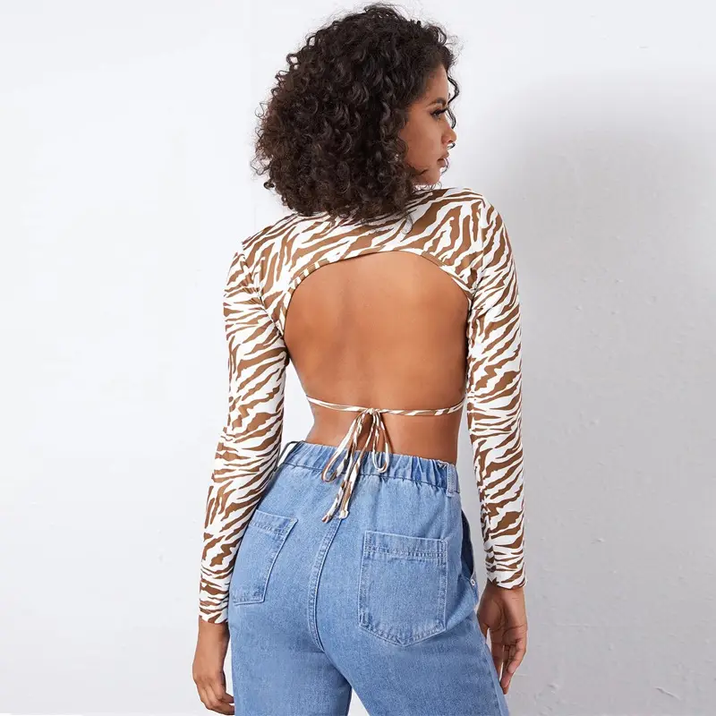 Backless Leopard Print Long Sleeve Top for Women - Image 4