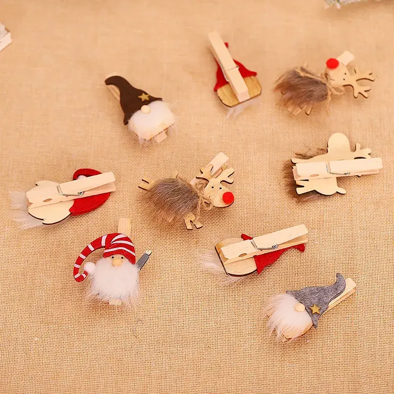 Wooden Christmas Gnome Decorations Brown Red Grey with Stars - Image 7