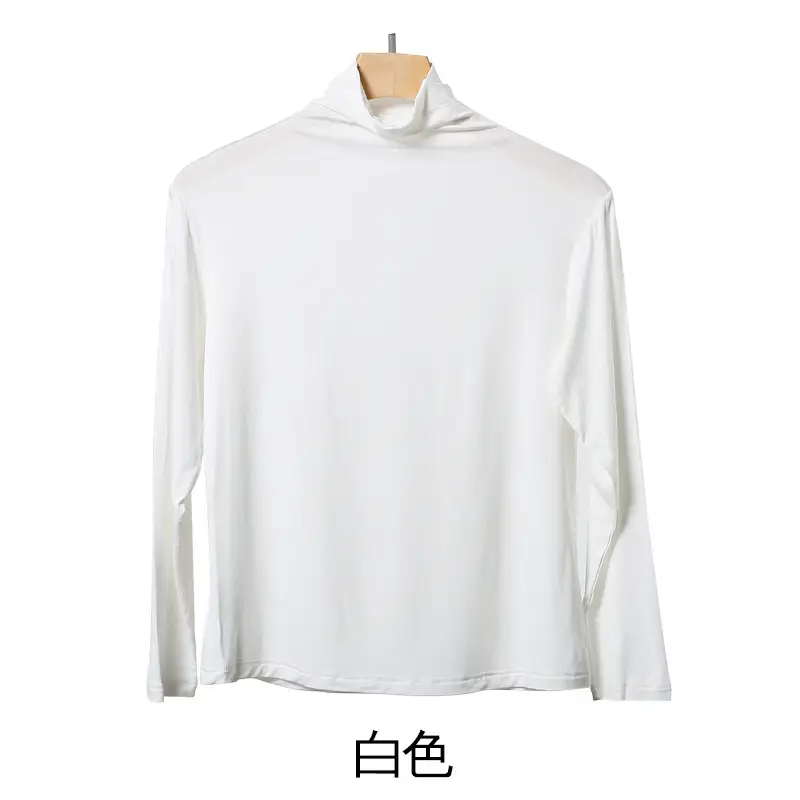 Women's Spring Autumn White Long Sleeve T-Shirt with Half Collar - Image 2