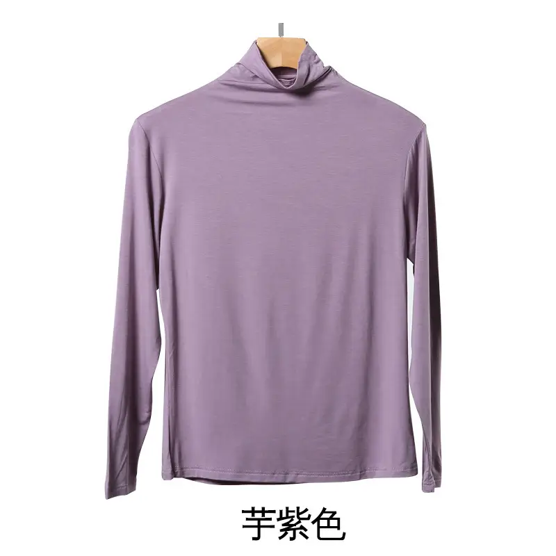 Women's Spring Autumn White Long Sleeve T-Shirt with Half Collar - Image 8