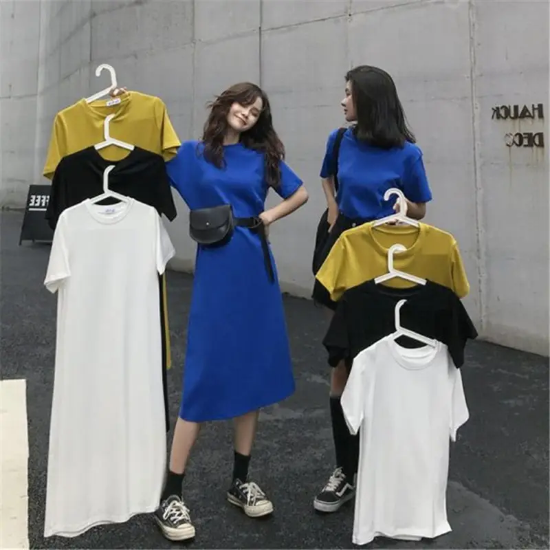 Women Korean Style Long T-Shirt Dress Summer Loose Slimming - Image 4