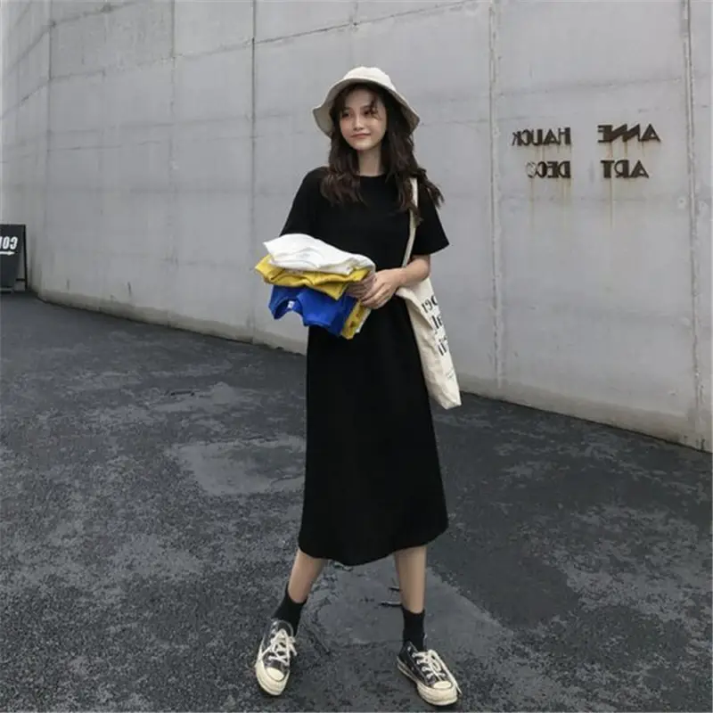 Women Korean Style Long T-Shirt Dress Summer Loose Slimming - Image 2