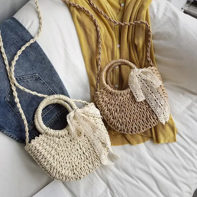 Crescent Straw Handbag for Women Crossbody Beach Bag - Image 3