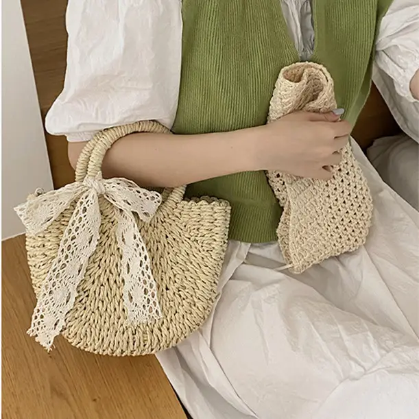 Crescent Straw Handbag for Women Crossbody Beach Bag - Image 4