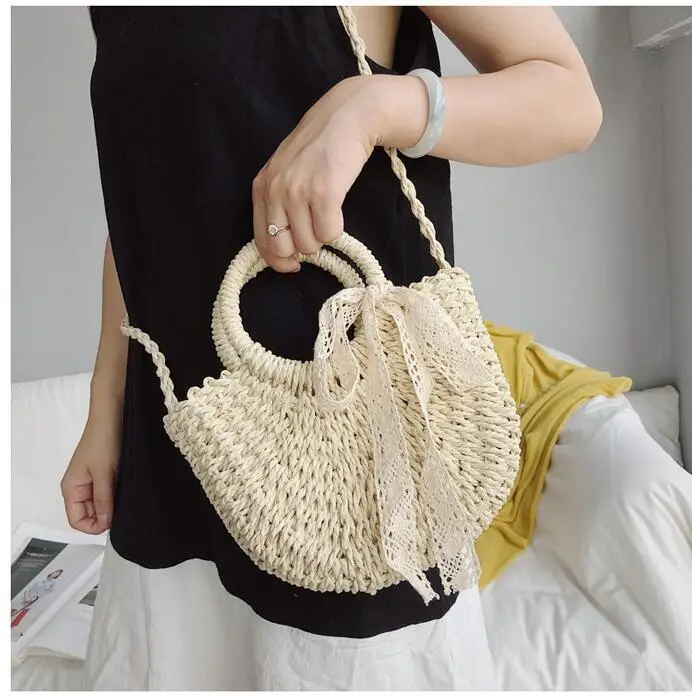 Crescent Straw Handbag for Women Crossbody Beach Bag - Image 6