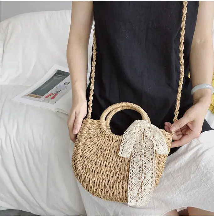 Crescent Straw Handbag for Women Crossbody Beach Bag - Image 2