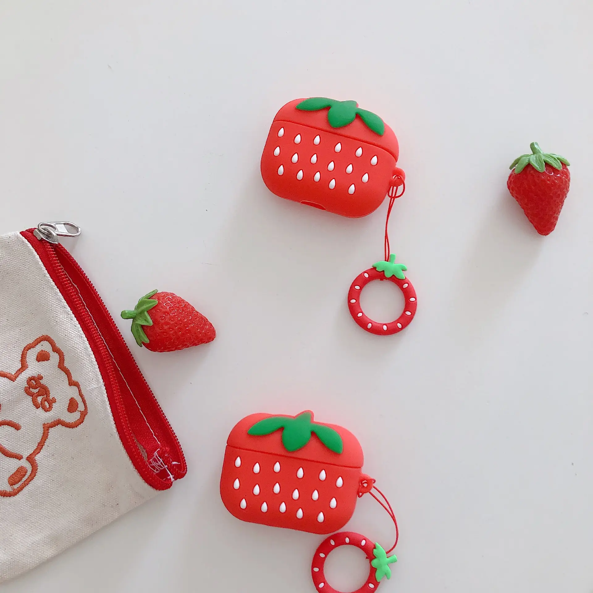 Strawberry Silicone Airpods Case Red Bluetooth Earphone Protector - Image 3