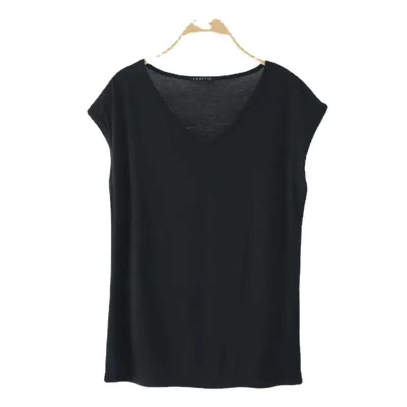 Women V-neck Sleeveless T-Shirt Modal Pink