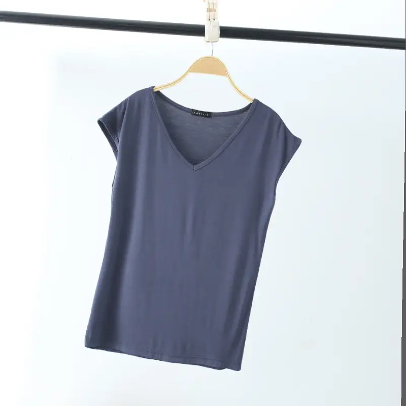 Women V-neck Sleeveless T-Shirt Modal Pink