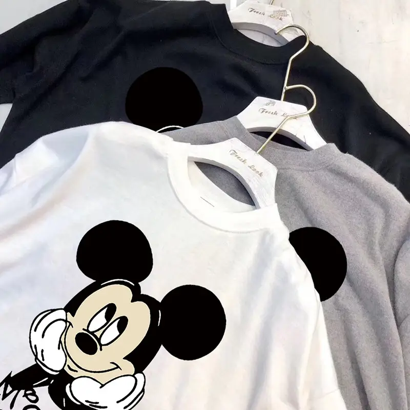 Women Printed Mickey Mouse T-Shirt White Short Sleeve Spring Summer - Image 2