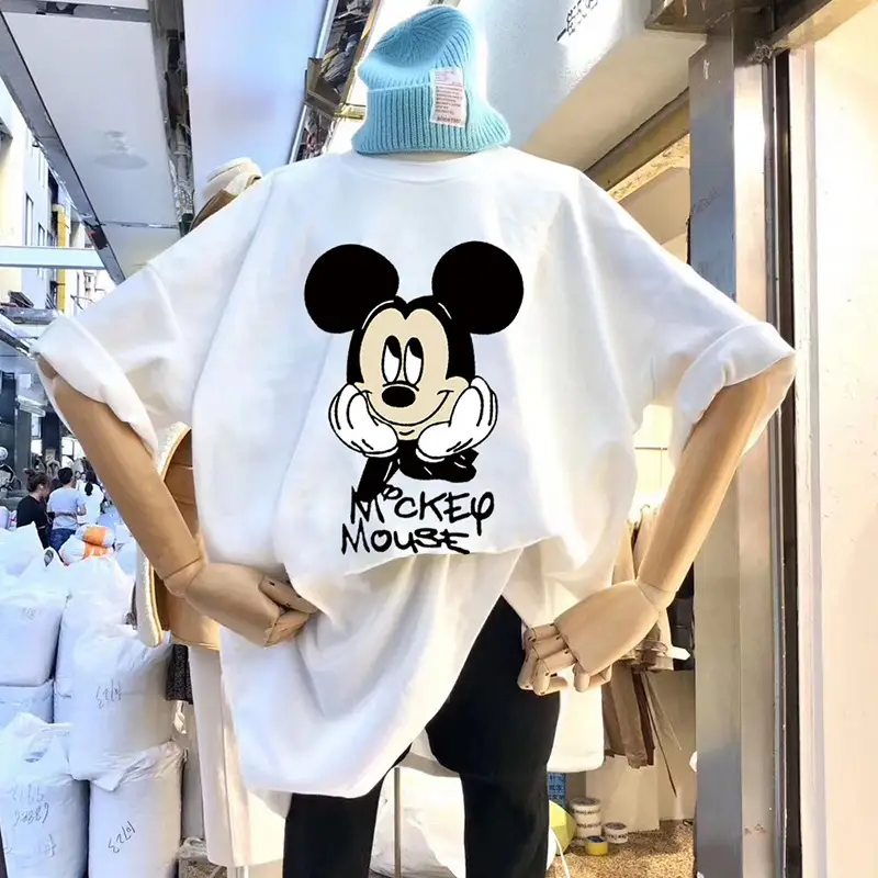 Women Printed Mickey Mouse T-Shirt White Short Sleeve Spring Summer - Image 3
