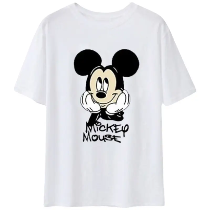 Women Printed Mickey Mouse T-Shirt White Short Sleeve Spring Summer - Image 5