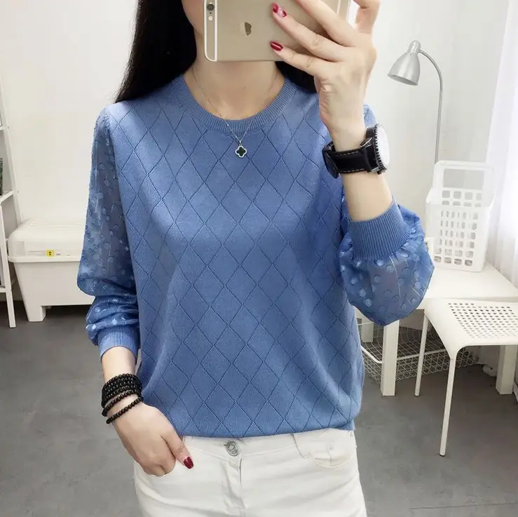 Women's White Lace Knit Pullover Sweater Long Sleeve - Image 4