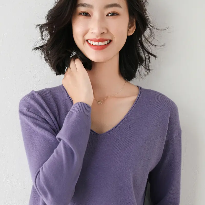 Women Long Sleeve Knit Sweater V Neck Plus Size