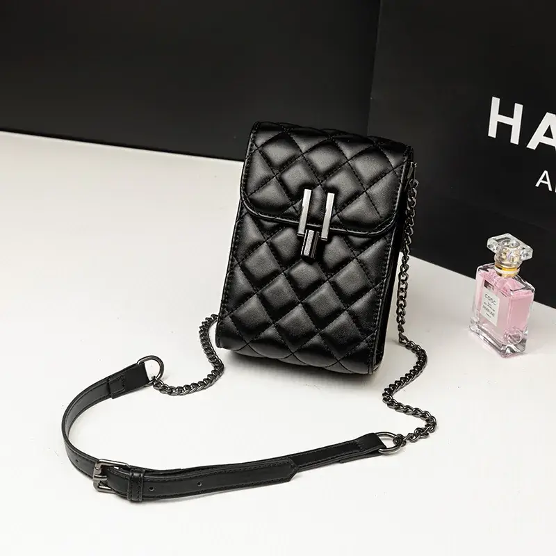 Black Quilted Shoulder Crossbody Bag for Women