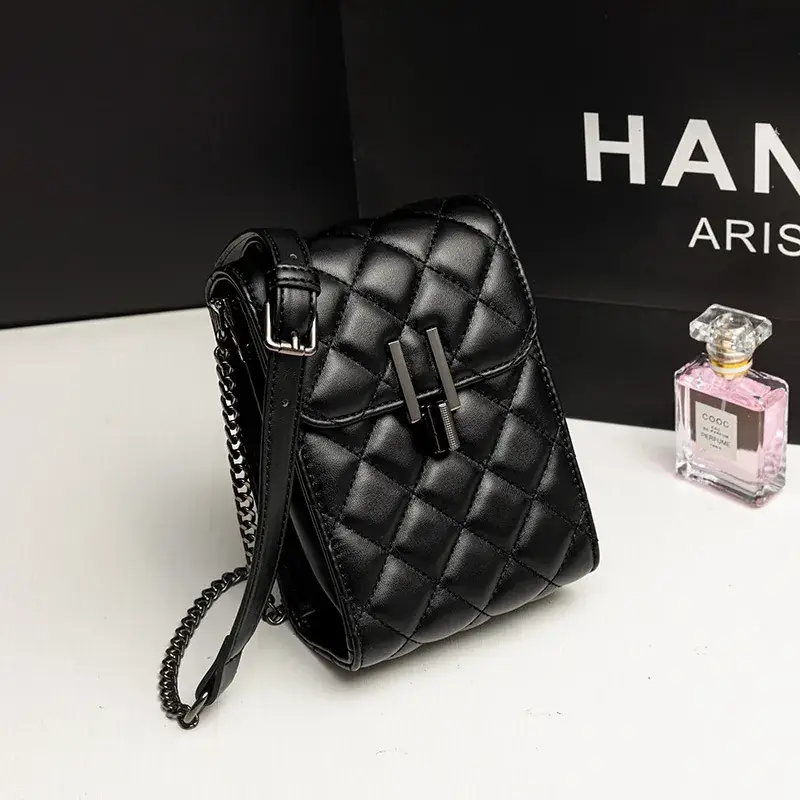 Black Quilted Shoulder Crossbody Bag for Women