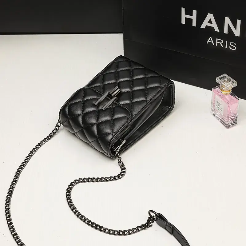 Black Quilted Shoulder Crossbody Bag for Women
