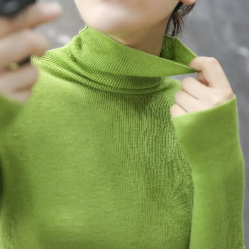 Women High Collar Blue Pullover Sweater with Long Sleeve - Image 16