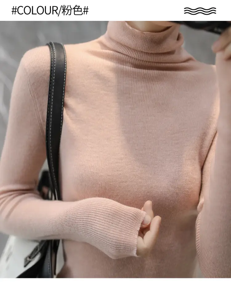 Women High Collar Blue Pullover Sweater with Long Sleeve — feature 19