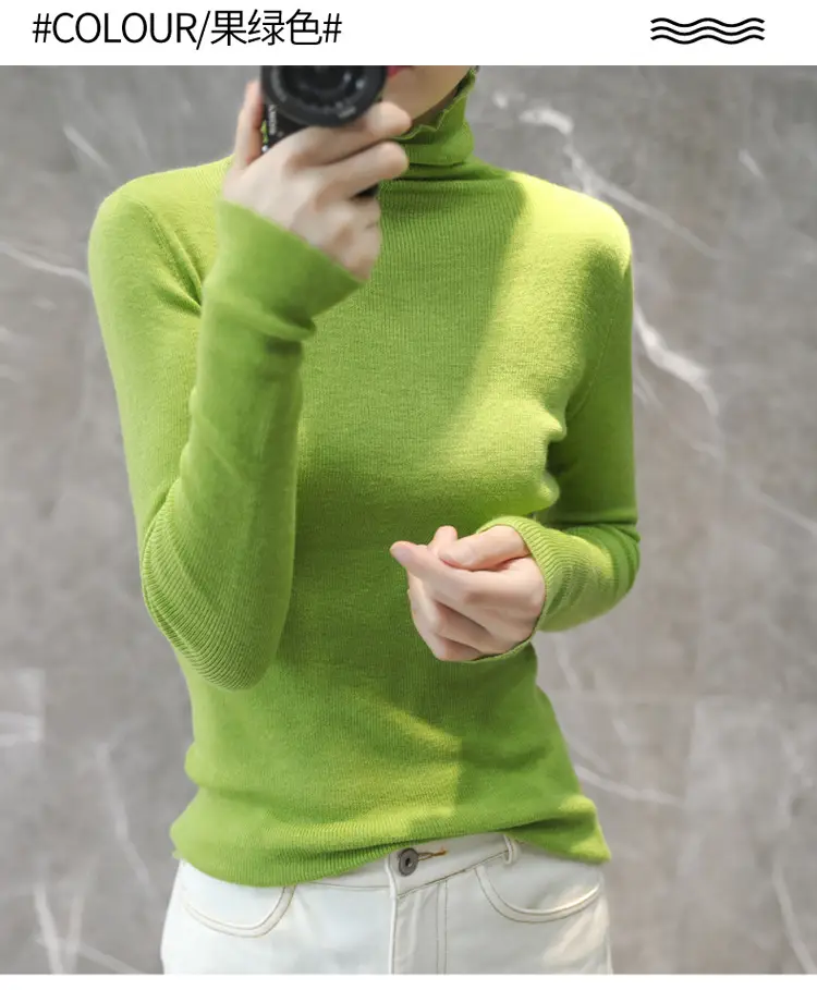 Women High Collar Blue Pullover Sweater with Long Sleeve — feature 23