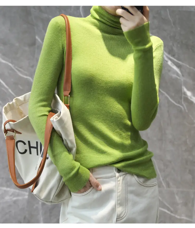 Women High Collar Blue Pullover Sweater with Long Sleeve — feature 25