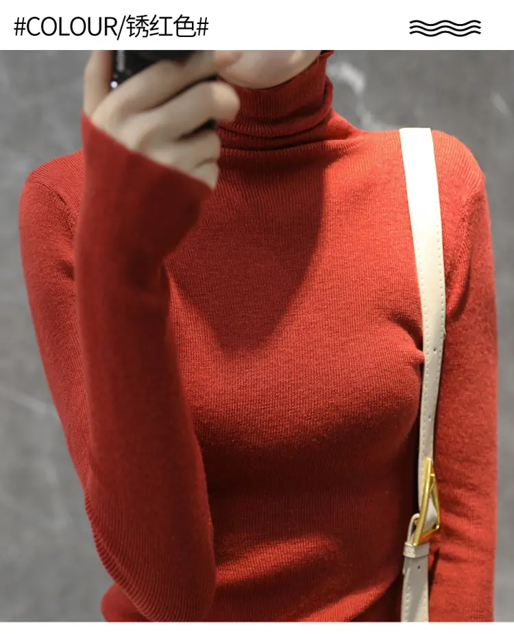 Women High Collar Blue Pullover Sweater with Long Sleeve — feature 26