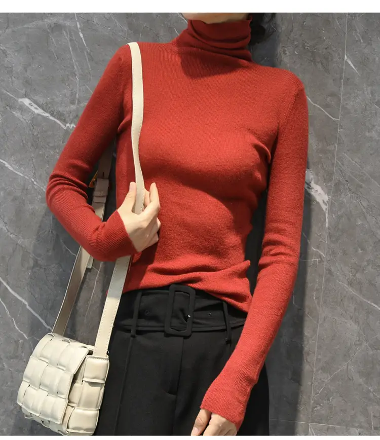 Women High Collar Blue Pullover Sweater with Long Sleeve — feature 27