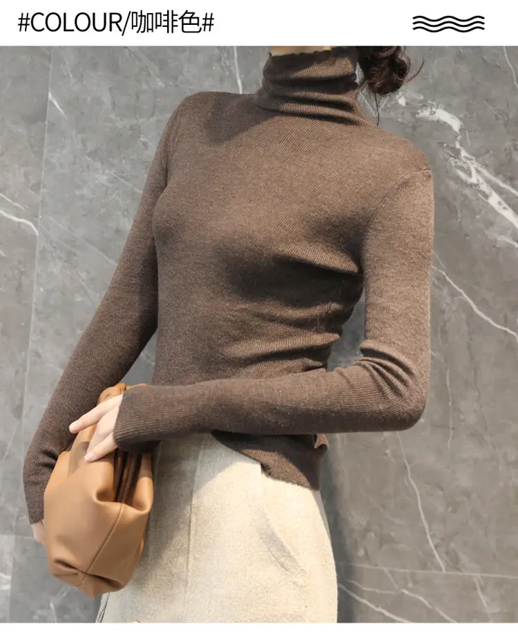 Women High Collar Blue Pullover Sweater with Long Sleeve — feature 30