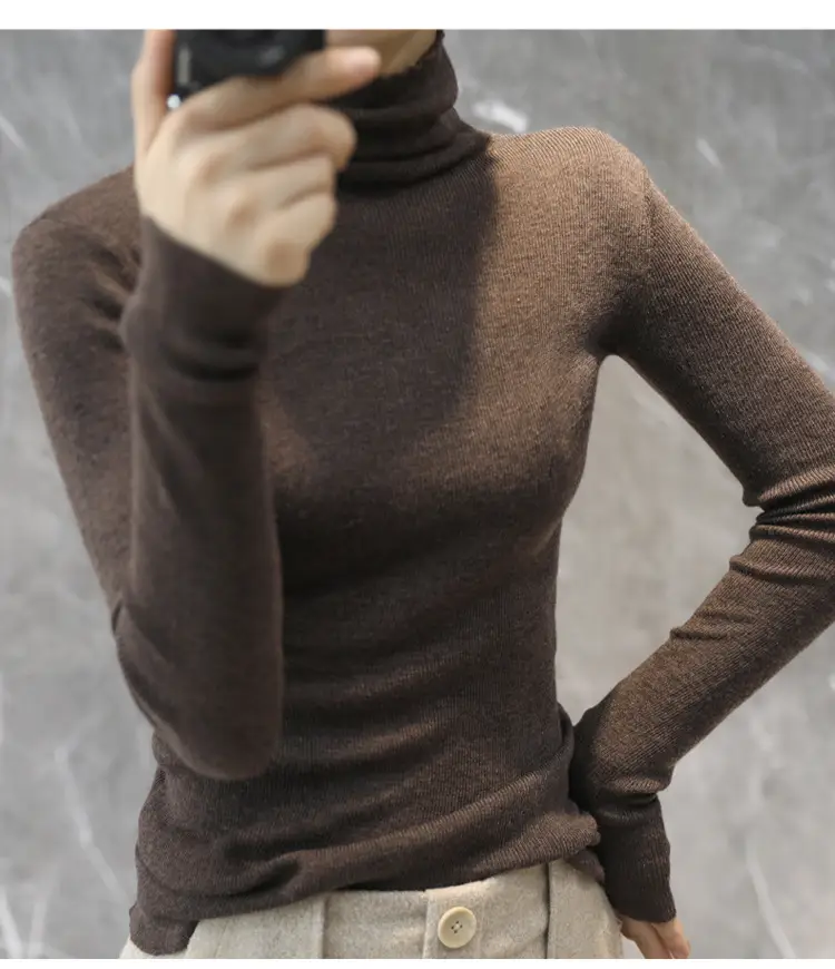 Women High Collar Blue Pullover Sweater with Long Sleeve — feature 31