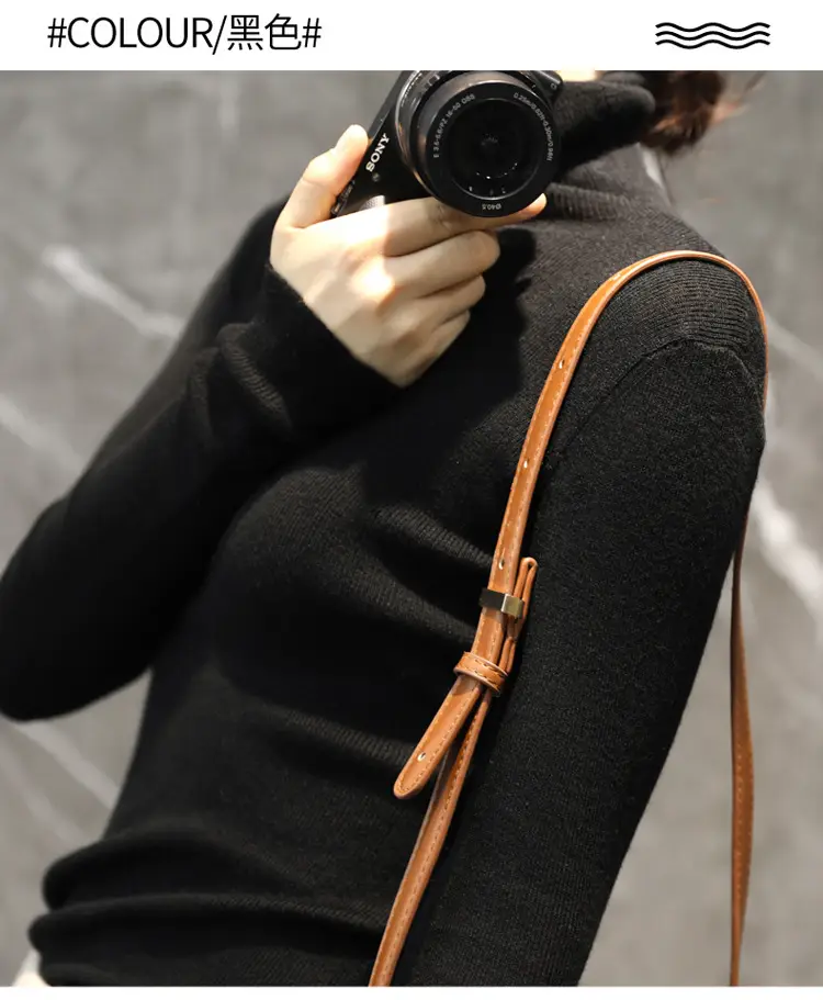 Women High Collar Blue Pullover Sweater with Long Sleeve — feature 32