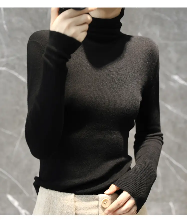 Women High Collar Blue Pullover Sweater with Long Sleeve — feature 33