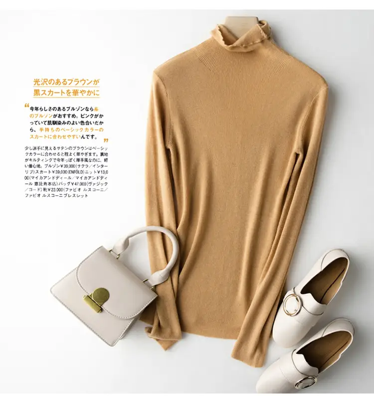 Women High Collar Blue Pullover Sweater with Long Sleeve — feature 40