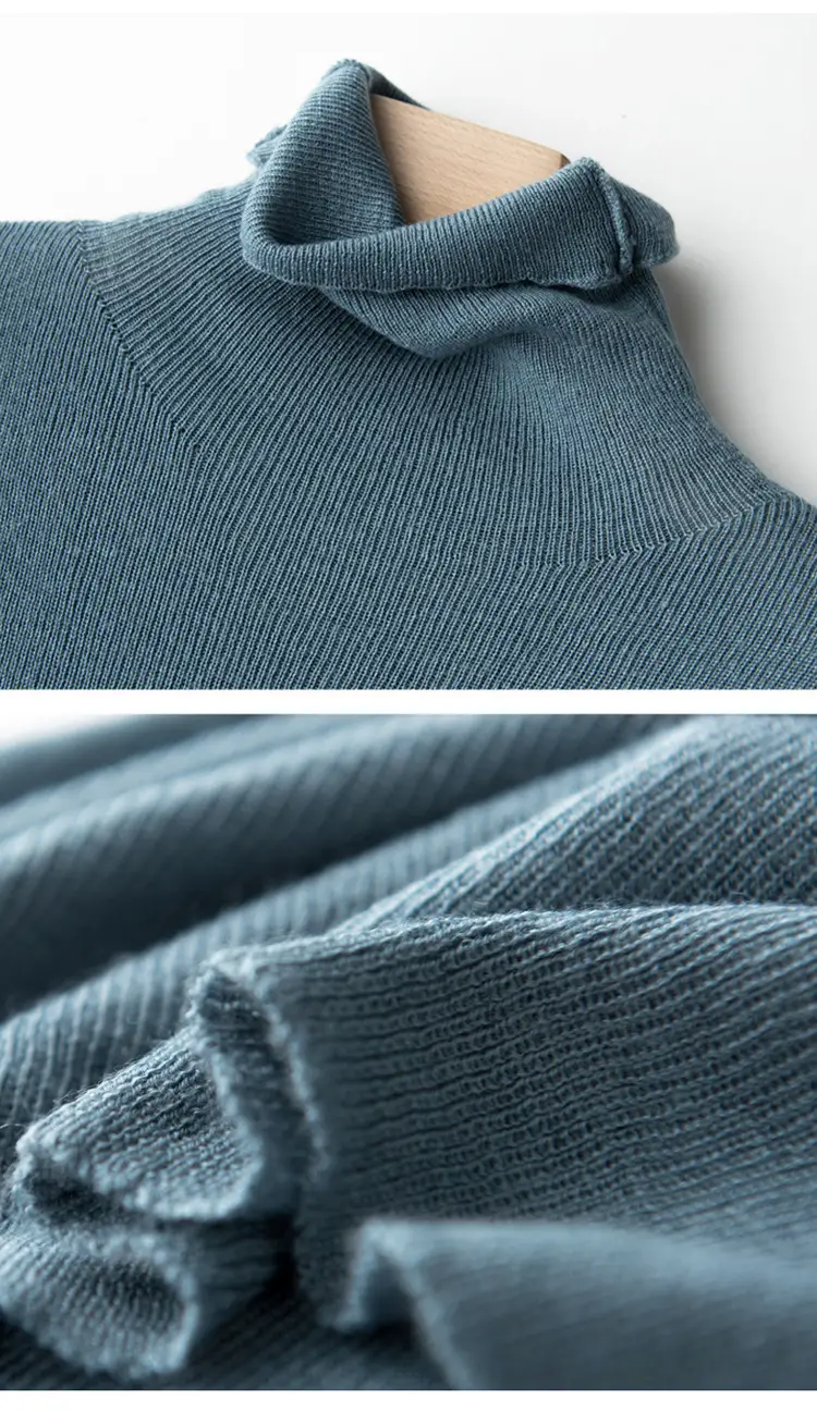 Women High Collar Blue Pullover Sweater with Long Sleeve — feature 43