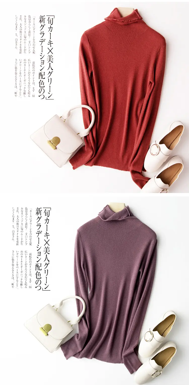 Women High Collar Blue Pullover Sweater with Long Sleeve — feature 45